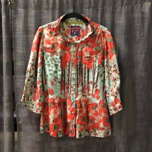 Johnny Was - 100% silk button down collared blouse
